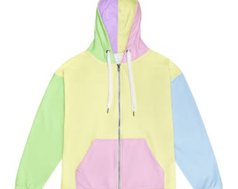 Color Block Yellow Pink Green Purple  Full Zip Hoodie Unisex zip hoodie