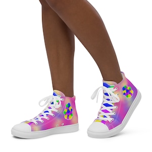 Fluff Ball Women’s high top canvas shoes, converse high tops, cute high tops, custom high tops, womens gifts, rainbow shoes, colorful shoes