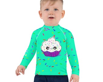 Sprinkle Cupcake Little Kids Rash Guard, swim shirt, uv protection, sun shirt, long sleeve, toddler shirt, trick or treat, Halloween shirt