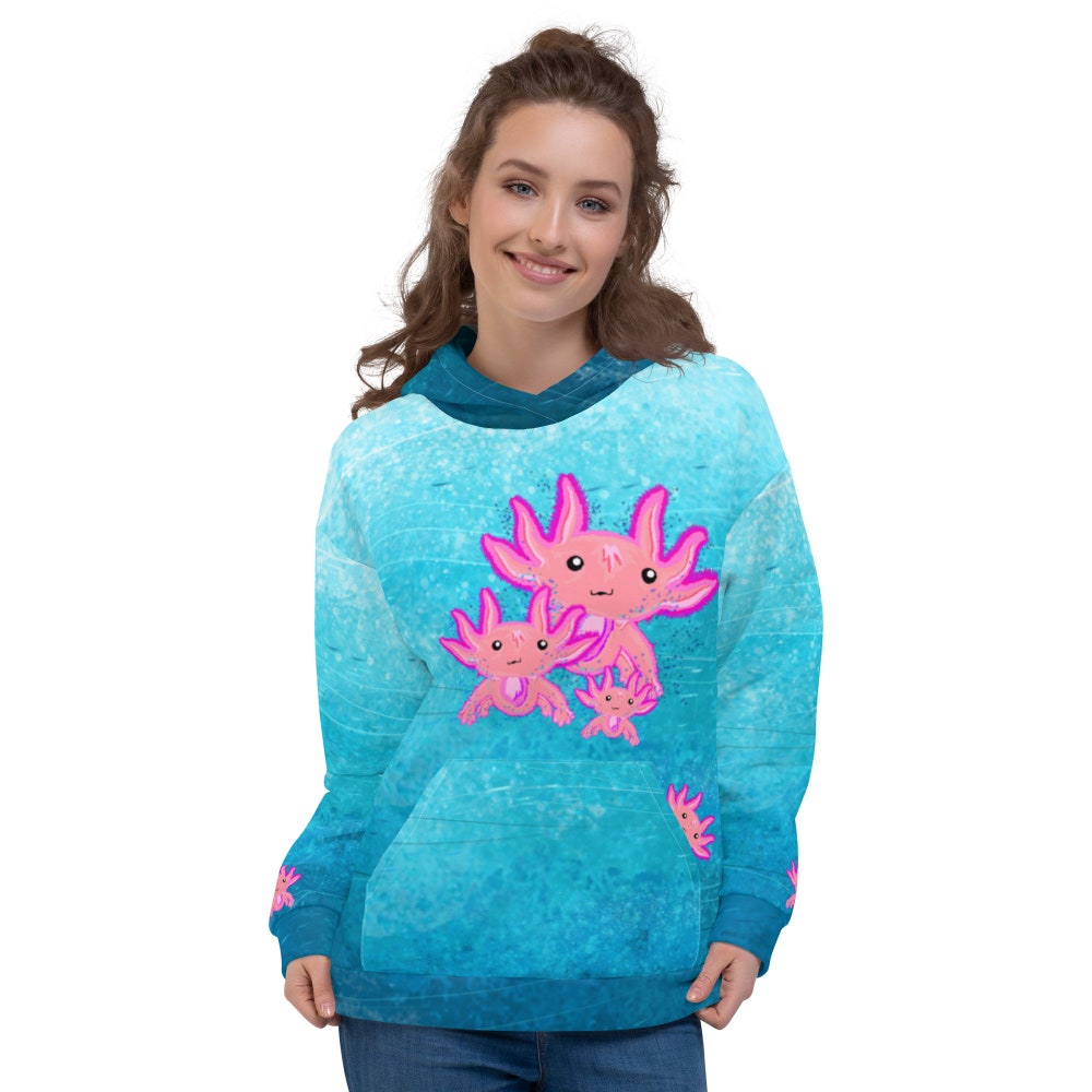 Axolotls Unisex Hoodie, Cute Hoodies, Axolotl, Womens Hoodies, Matching Joggers, Womens Gifts, Beach Wear, Disney, Ocean Hoodie, Ocean, New Fashion
