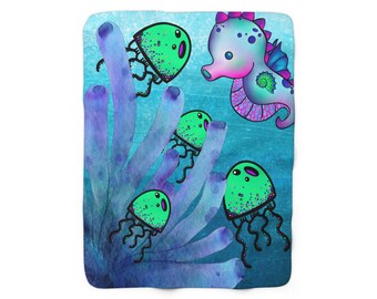 Jelly Seahorse Sherpa Fleece Blanket