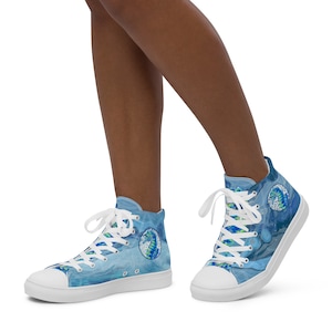 Ocean Women’s high top canvas shoes, women shoes, high tops, custom shoes, blue shoes, tie dye shoes, matching hoodie, cute shoes, beach wea