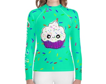 Sprinkle Cupcake Youth Rash Guard, kids performance shirt, little kids rash guard shirt