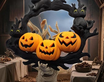 Pumpkin and Cat Halloween Wreath-3D Printed-Spooky Decor