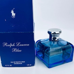 Ralph Lauren Blue EDT. This floral-fresh scent comes in a 4.2 Fl. Oz. / 125mL bottle with original box. Please notice imperfections on box.