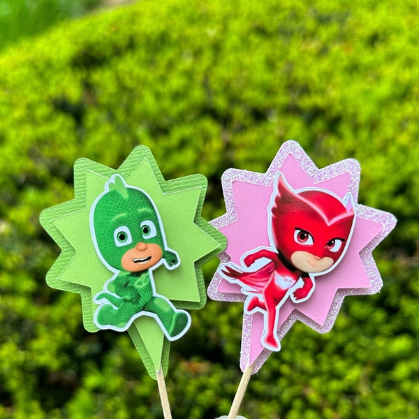 Set of 12 PJ Masks Owlette/Gekko Inspired Cakepop Toppers