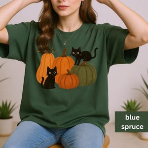 Comfort Colors Fall Black Cat Pumpkin Shirt | Halloween Women&#39;s T-Shirt, Autumn Night Crewneck, Spooky Season Graphic Tee For Her