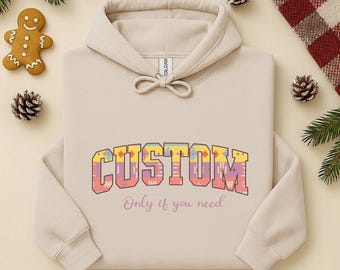 Felpa con cappuccio personalizzata con testo, felpa con scritte retrò colorate, maglietta con testo personalizzato, regalo personalizzato, maglietta personalizzata