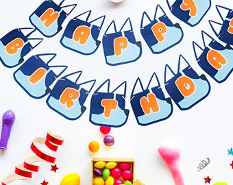 Bluey Birthday Banner | Custom Name, Age Pennants