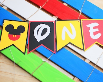 Mickey Mouse First Birthday Banner, Custom Name, Party Decor