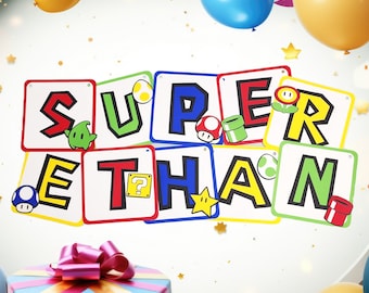 Personalized Super Mario Birthday Banner, Themed Party Decor