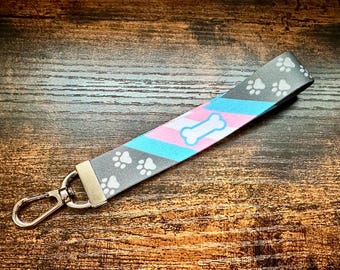 Trans Pup Play Pride Mini Lanyard/Wristlet Keychain Keyfob