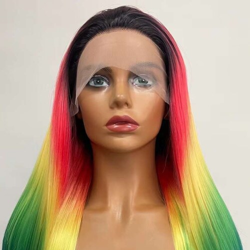 Four Colors 1B/Red/Yellow/Green Synthetic Lace Front Wig orders Heat Resistant Long Straight Drag Queen Wig Cosplay Wig