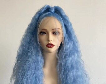 Light Blue ,Grey ,Red,#613 Blonde Color Synthetic Lace Front Wig Heat Resistant Long Wavy Drag Queen Wig Cosplay Wig