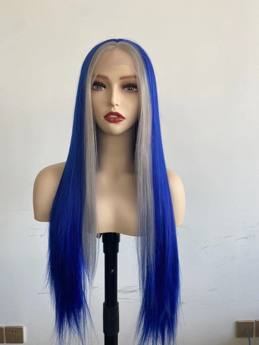 Highlight Grey blue Color Synthetic Lace Front Wig Heat Etsy Highlight grey blue color synthetic lace front wig heat etsy