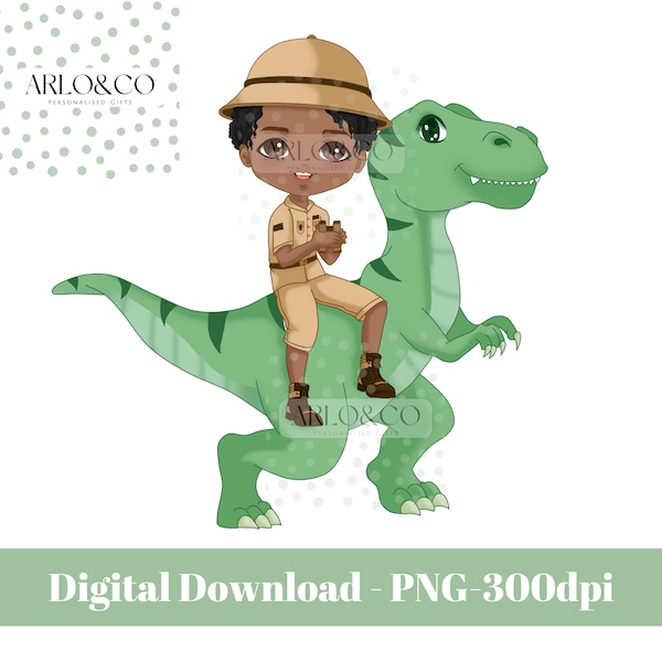 Lindo dinosaurio T-Rex y Keeper Boy Fashion Doll PNG paquete de diseño de sublimación/Dinosaurio para niños /Imágenes prediseñadas de dinosaurio T-Rex/descarga digital/PNG