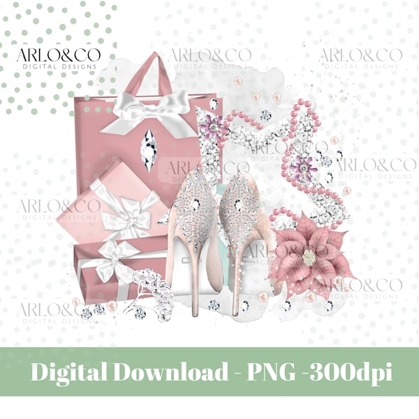 Glam sparkly fashion shopping holiday Christmas png Clipart digital download/girls fashion Clipart/fashion printable digital design