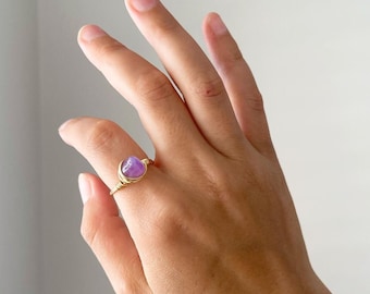 Amethyst Ring - Gemstone Crystal Ring - Wire Ring - Gemstone Stacking Ring - Dainty February Birthstone Ring