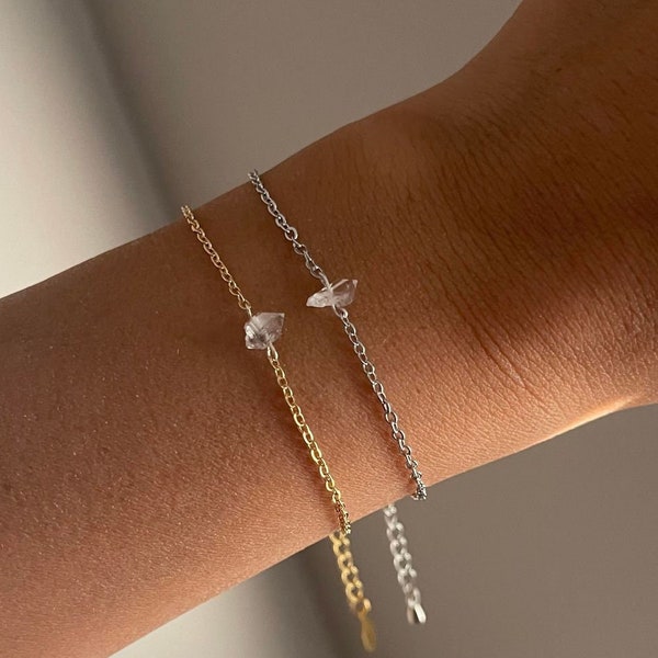 Herkimer Diamond bracelet, April Birthstone jewellery, Dimond bracelet, clear quartz bracelet, birthday gift, minimal, dainty bracelet