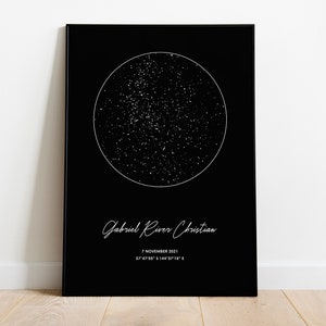 Póster del mapa del cielo del guión - negro
