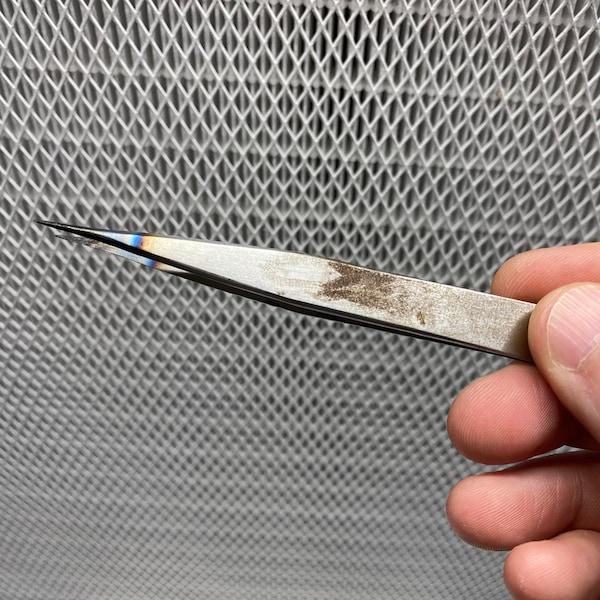 Carbon Steel Tweezers for use in induction sterilizers, ferrous metal, fine point