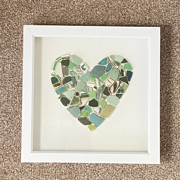 Sea pottery heart picture - green (for charity)