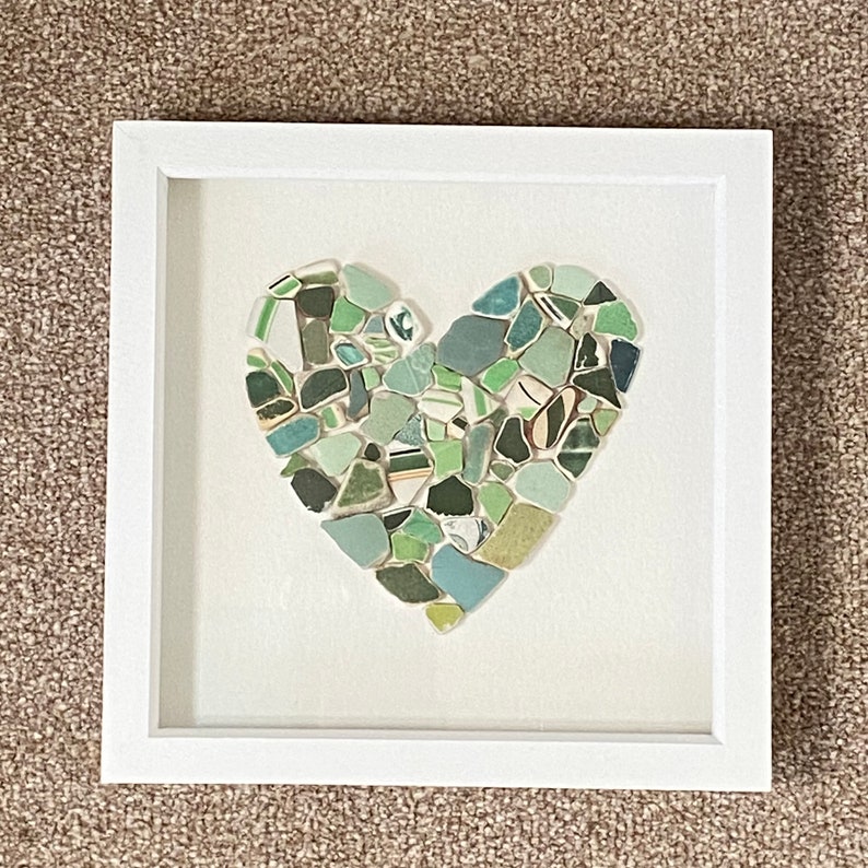 Sea pottery heart picture green for charity image 1