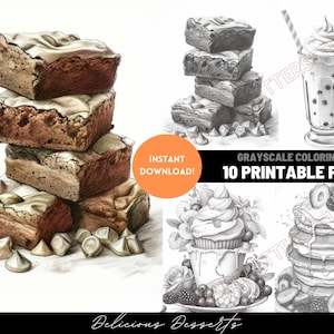Delicious Desserts Coloring Page Grayscale Adult Printable Coloring Page for Adult coloring pages Adult coloring print from home