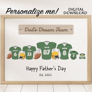 Dad&#39;s Dream Team Football, Personalized Gifts For Dad Fathers Day, Custom Father&#39;s Day Wall Art, Printable Digital Download