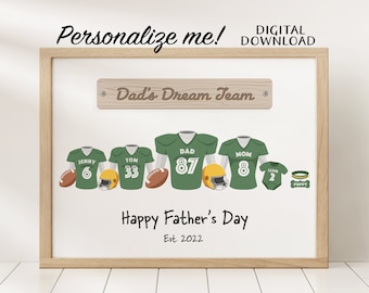 Dad&#39;s Dream Team Football, Personalized Gifts For Dad Fathers Day, Custom Father&#39;s Day Wall Art, Printable Digital Download
