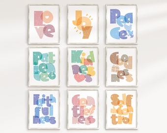 Fruit of the Spirit for Kids Set of 9 Wall Art, Nursery Bible Verse for Children, Galatians 5, Printable Digital Download
