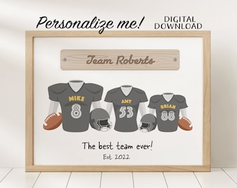 Personalized Gifts For Dad Fathers Day, Daddy Dream Team Football, Custom Father's Day Wall Art, Printable Digital Download