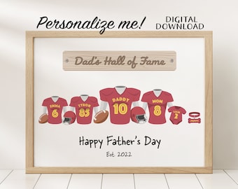Dad&#39;s Football Family Hall of Fame, Personalized Gifts For Dad Fathers Day, Custom Father&#39;s Day Wall Art, Printable Digital Download