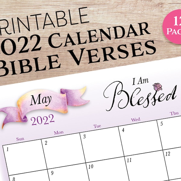2022 Printable Monthly Calendar with Bible Verses | Instant Download "Your Identity in Christ"  12 Months Planner Calendar for 2022