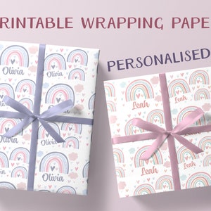 Printable Wrapping Paper Personalised Name Gift Wrap Paper for Christmas Birthday Customised Rainbow Boho Design A3 size