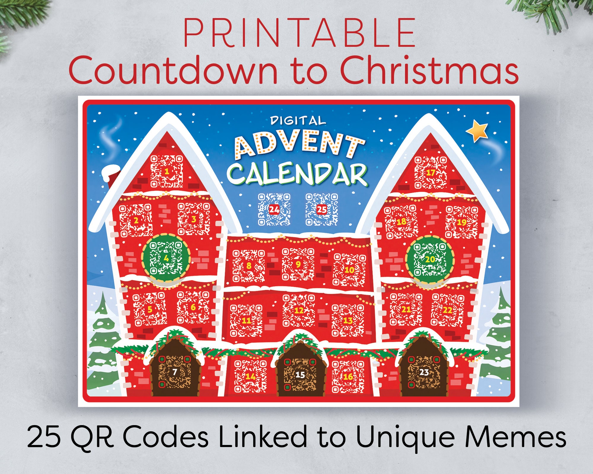 Funny Advent Calendar, Printable Christmas Countdown With QR Links to