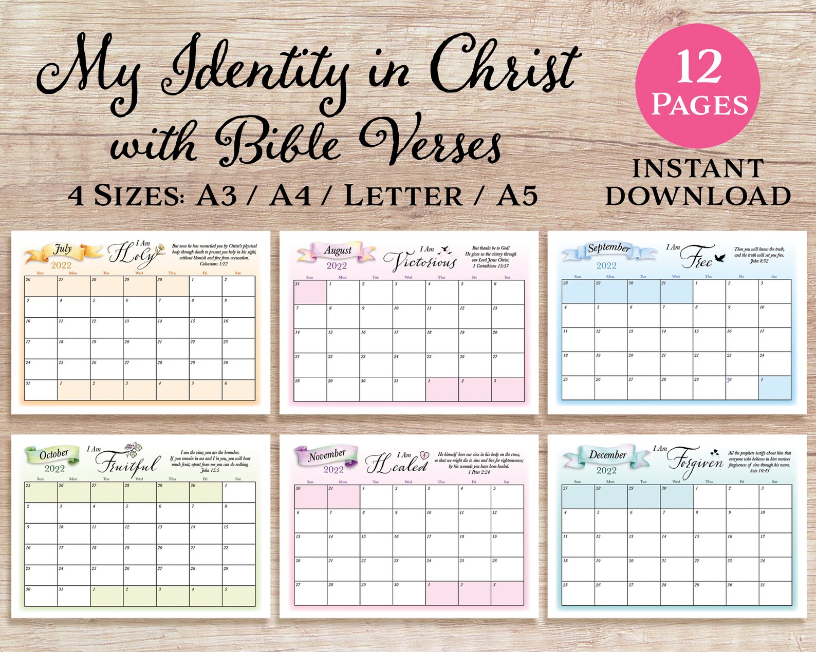 2022 Printable Monthly Calendar With Bible Verses Instant Etsy