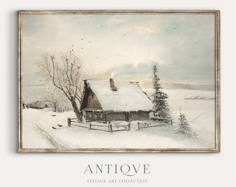 Vintage Snowy House Artwork | Country Winter Lodge | Printable Download | 032