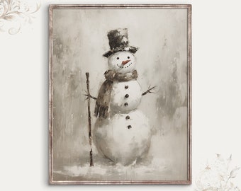 Snowman Christmas Painting | Snow Man | Rustic Christmas Decor | Farmhouse | Digital Download | 1063