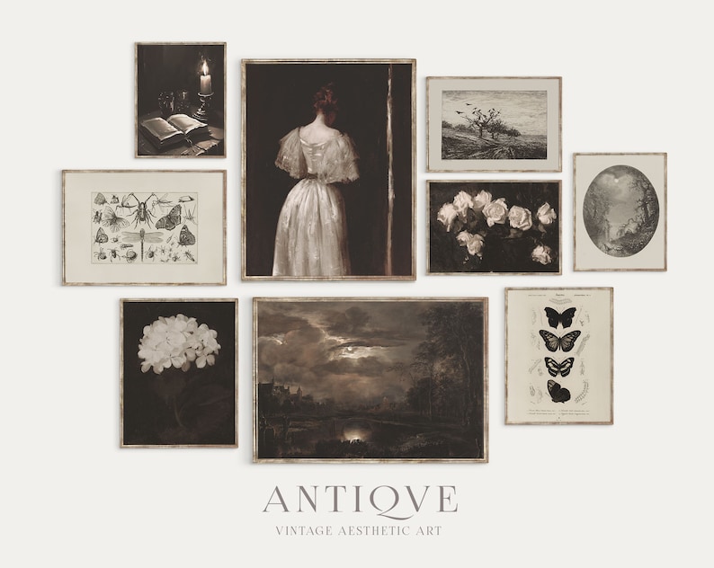 Vintage Dark Academia Gallery Wall | Print Set 9 Prints | Moody Gallery ...