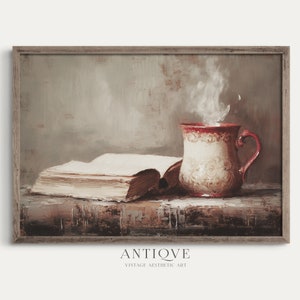 Cozy Winter Print | Steaming Mug with a Book | Rustic Christmas Decor | Farmhouse | Digital Download | 1048