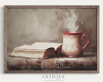 Cozy Winter Print | Steaming Mug with a Book | Rustic Christmas Decor | Farmhouse | Digital Download | 1048