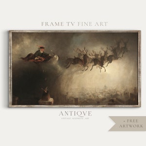 FRAME TV Santa Claus Art | Vintage Christmas Decor Print | Father Christmas on Sleigh with Reindeers | Digital Download | 616_TV