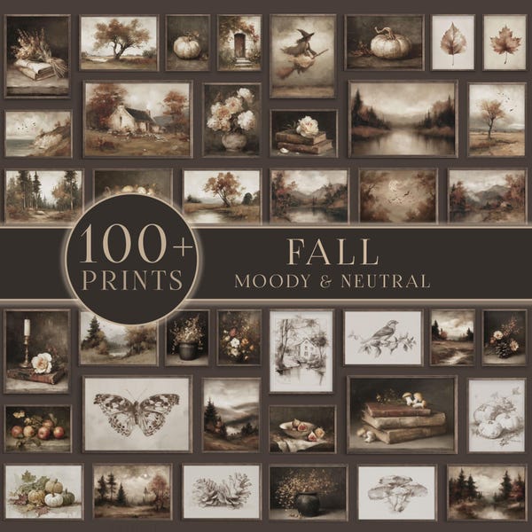Moody Fall Prints Mega Bundle | 100+ Autumn Printable Wall Art | Cozy Gallery Wall Decor | S101