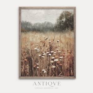 Autumn Wildflowers Textured Painting | Fall Landscape Print | Rustic Autumn Decor | Digital Download | 966