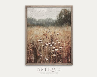 Autumn Wildflowers Textured Painting | Fall Landscape Print | Rustic Autumn Decor | Digital Download | 966