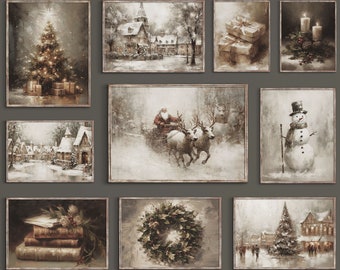 Christmas Print Set | Holiday Snowy Winter Gallery Wall | 10 prints | Digital Printable Download | S71