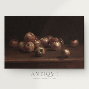 Vintage Still Life Oil Painting | Red Apples Moody Art | Farmhouse Kitchen Art | Moody Decor | Digital Download | 861