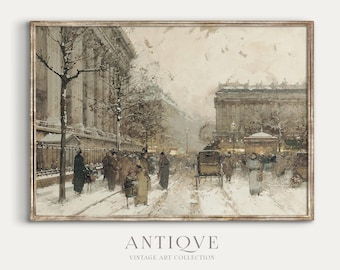 Vintage French Cityscape Print | Paris Covered in Snow | Winter Home Decor | Digital Download | 591