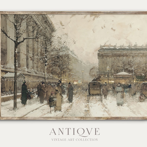 Vintage French Cityscape Print | Paris Covered in Snow | Winter Home Decor | Digital Download | 591